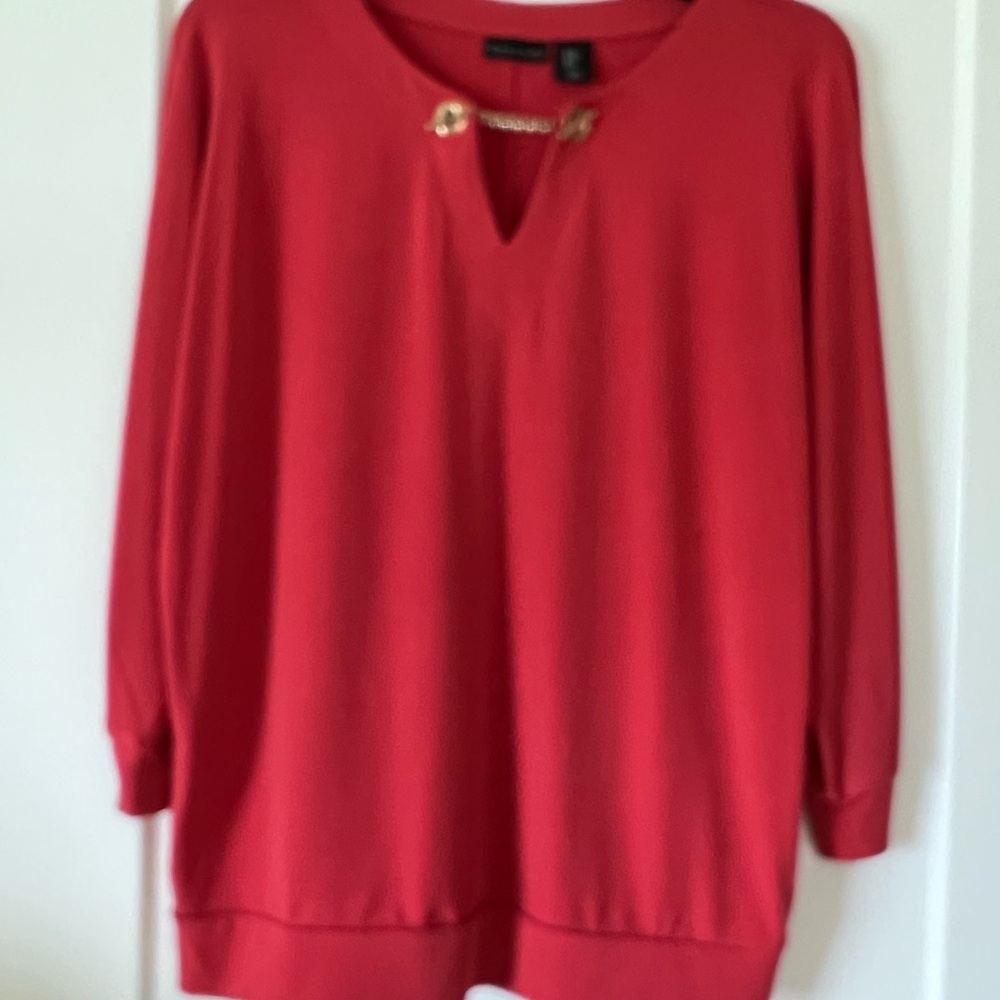 Coral 3/4 Sleeve Top with Gold Accents